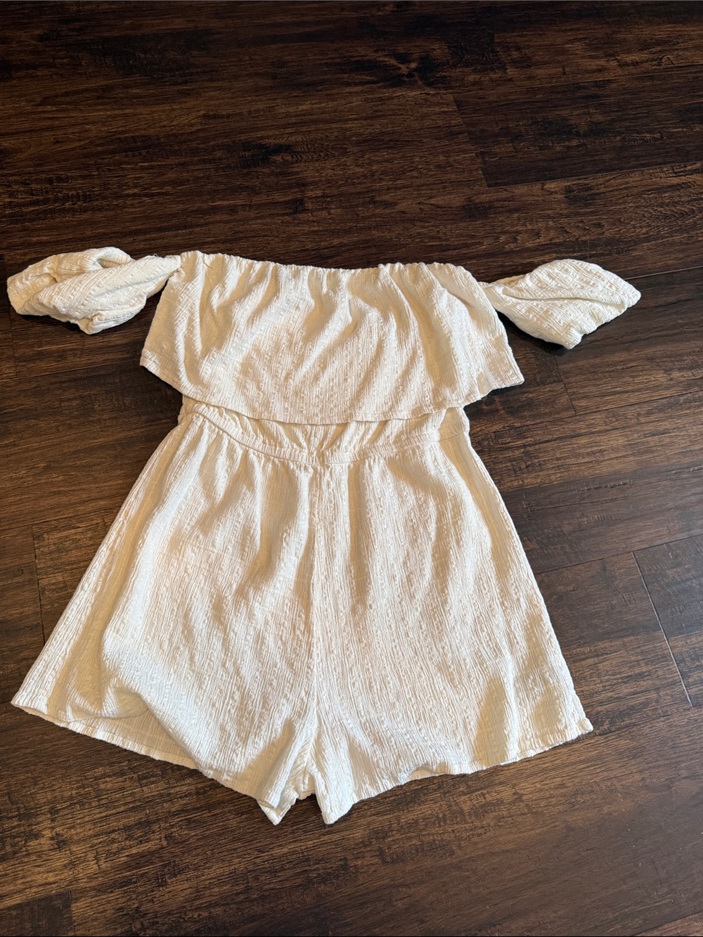Roxy Cream Off-Shoulder Textured Romper-worn once